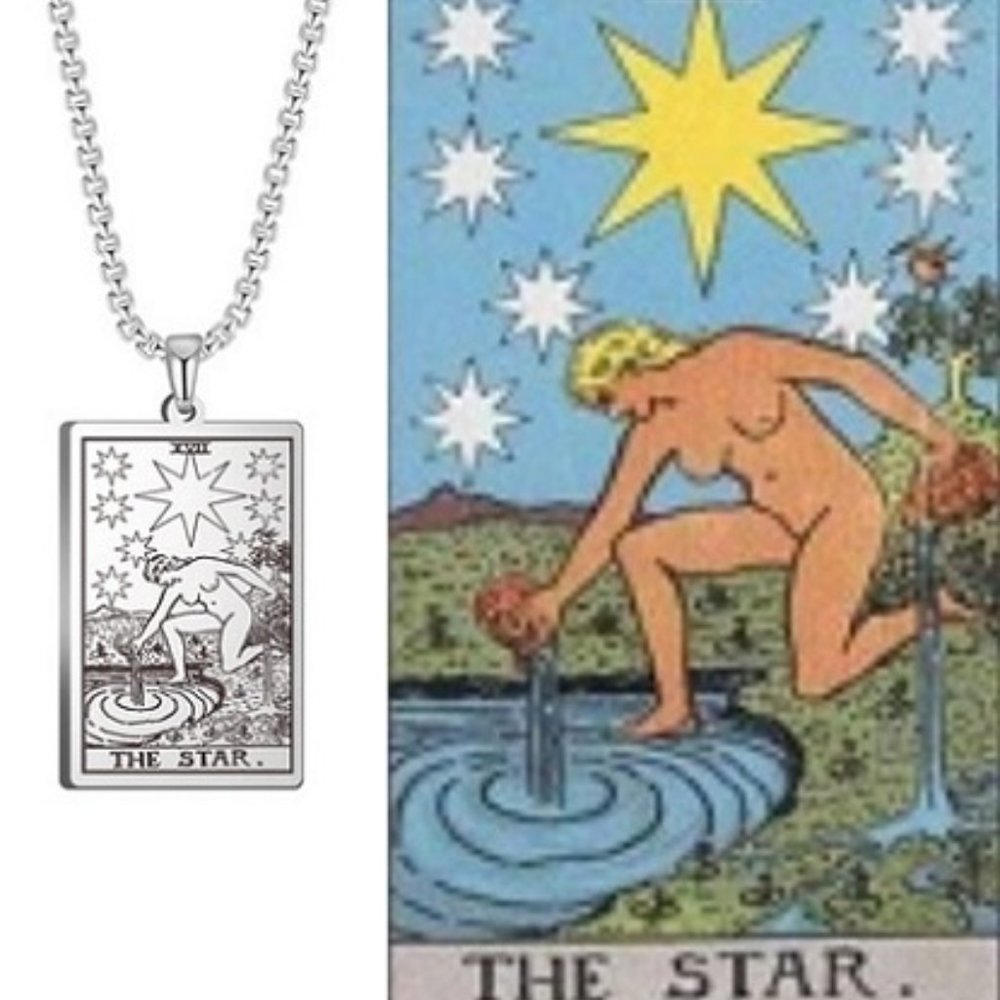 DESIGNER VINTAGE THE STAR TAROT CARD STAINLESS STEEL PENDANT NECKLACE**NEW! - Picture 3 of 9